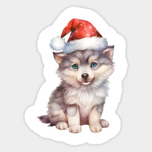 Gray Wolf in Santa Hat Sticker